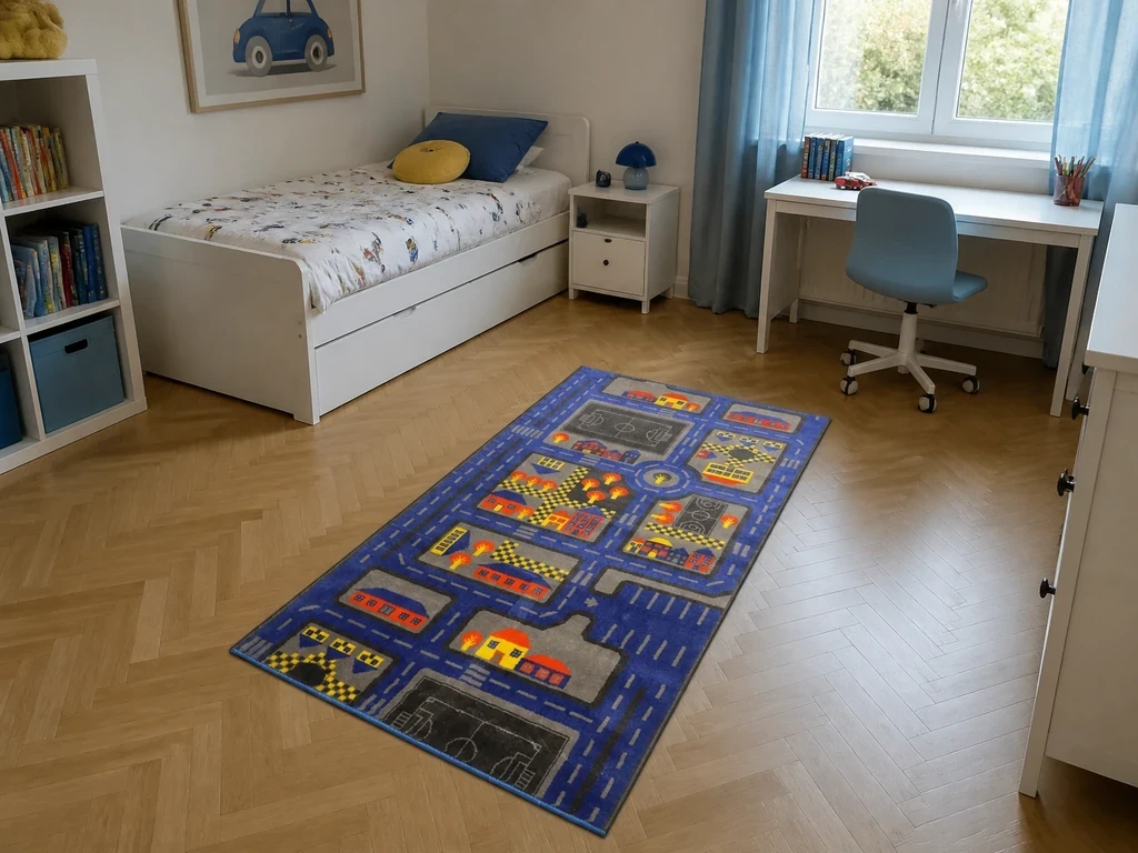 Килим прямокутний синій місто